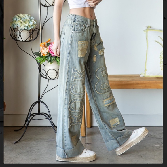 Oli & Hali Rock & Roll Mineral Washed Jeans Women’s Denim Jeans Wide Leg S106 - Picture 4 of 10